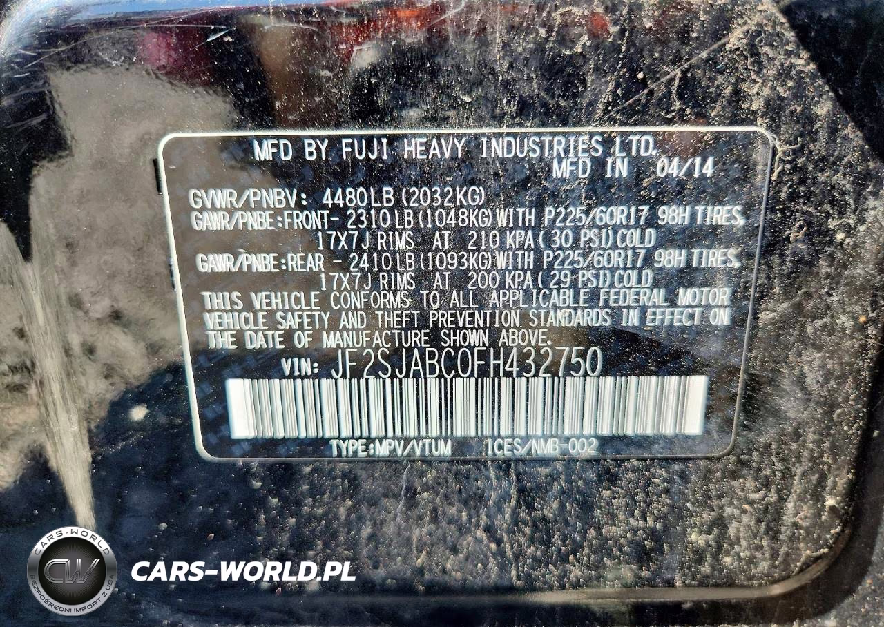 2015 Subaru Forester 2.5I VIN:JF2SJABC0FH432750 - 14