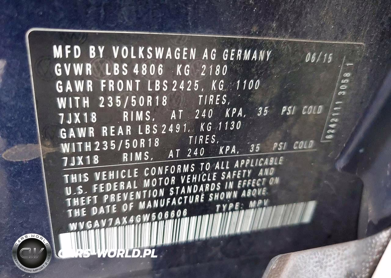 2016 Volkswagen Tiguan S VIN:WVGAV7AX4GW506606 - 13