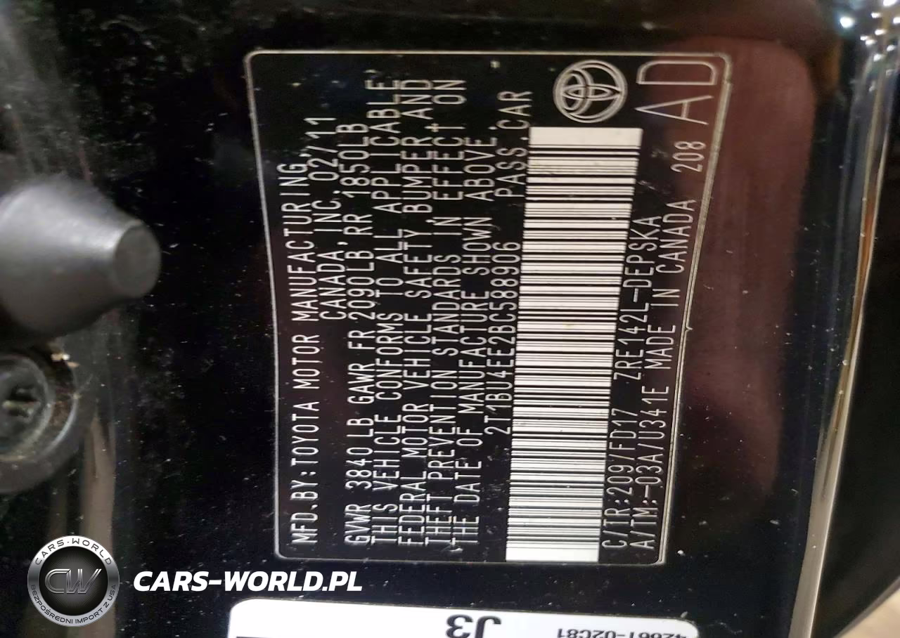 2011 Toyota Corolla S VIN:2T1BU4EE2BC588906 - 12