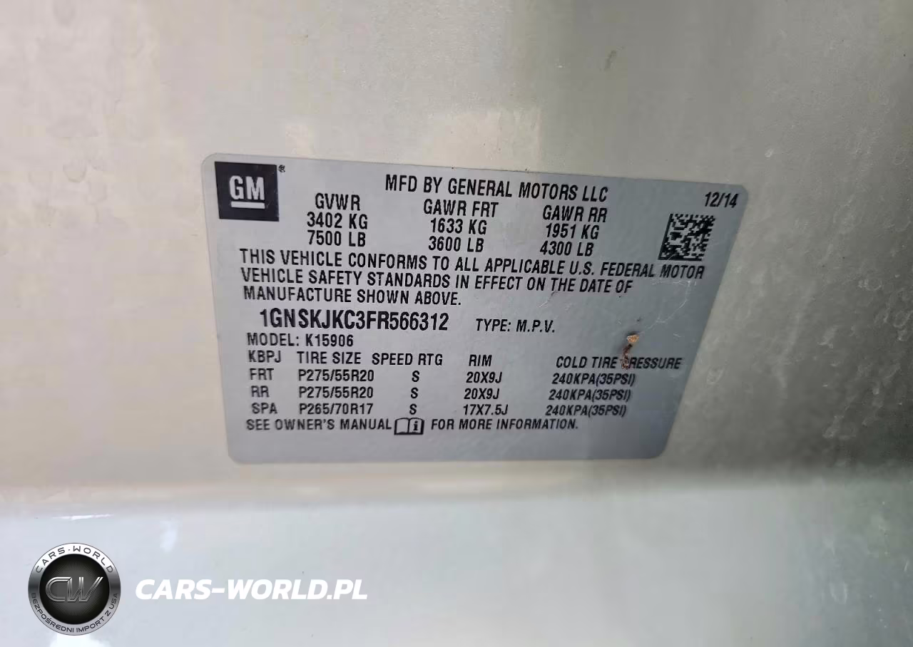 2015 Chevrolet Suburban K1500 Lt VIN:1GNSKJKC3FR566312 - 12
