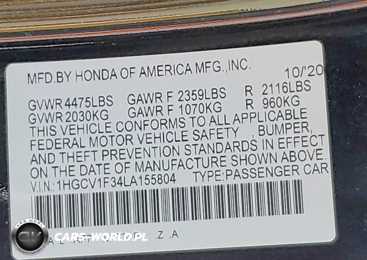 2020 Honda Accord Sport VIN:1HGCV1F34LA155804 - 13