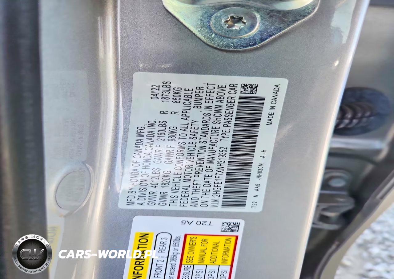 2022 Honda Civic Ex VIN:2HGFE1F7XNH319352 - 12