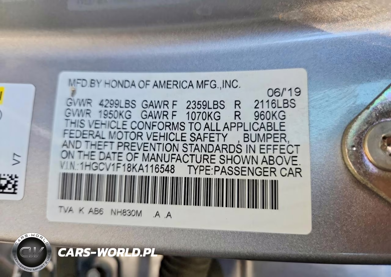 2019 Honda Accord Lx VIN:1HGCV1F18KA116548 - 12