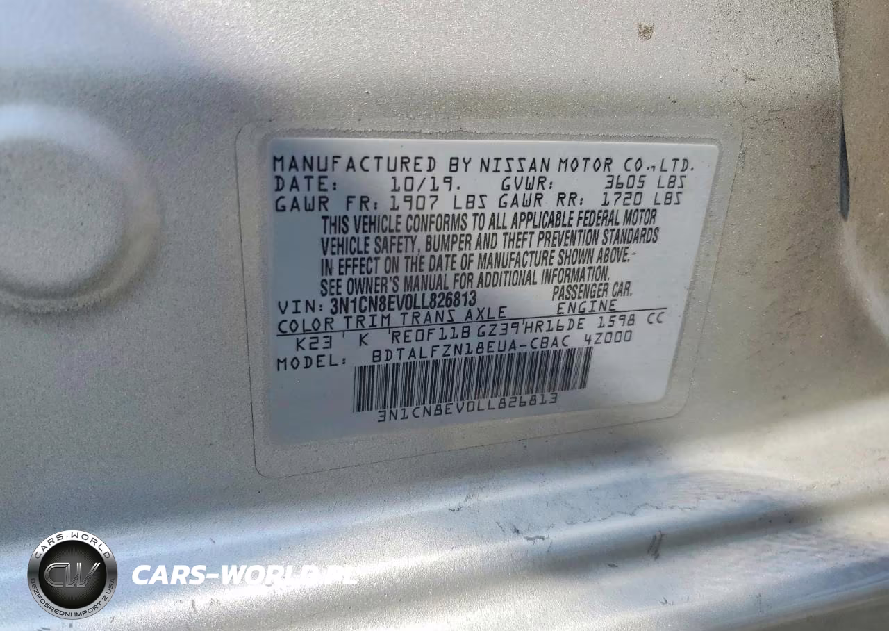 2020 Nissan Versa Sv VIN:3N1CN8EV0LL826813 - 12