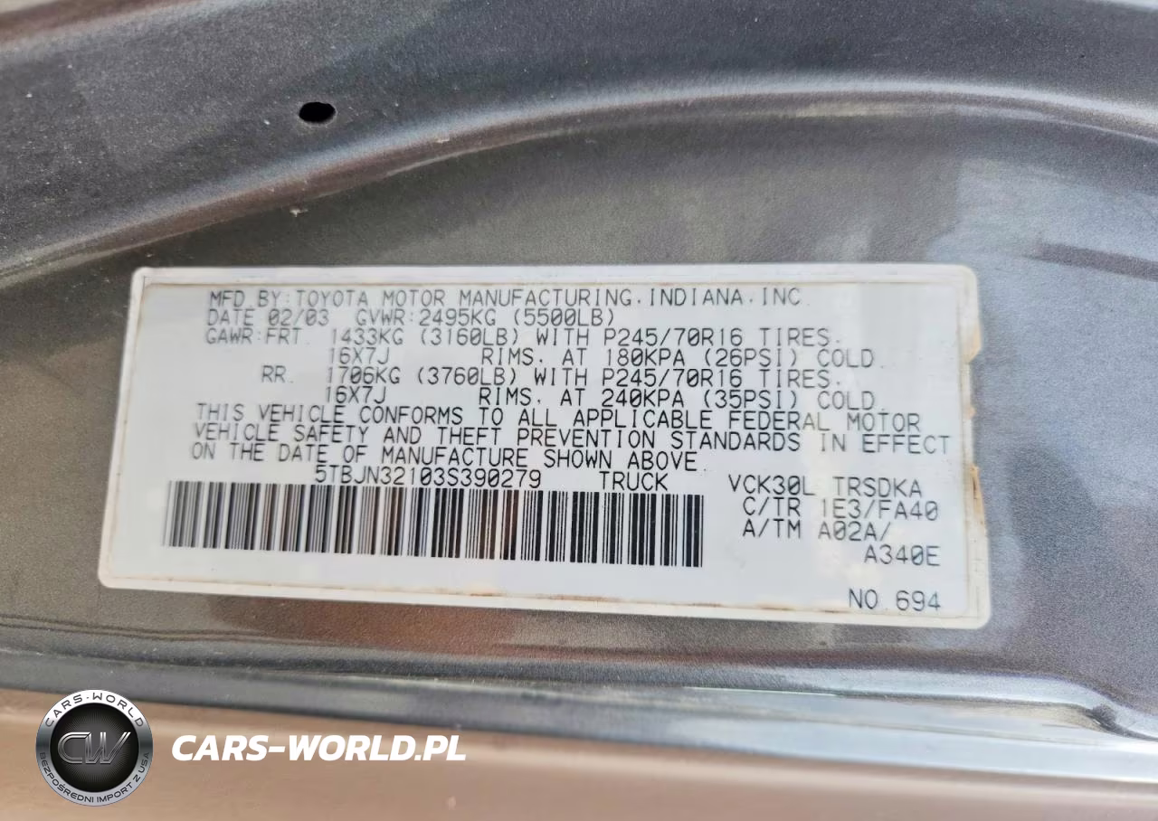 2003 Toyota Tundra Base VIN:5TBJN32103S390279 - 12