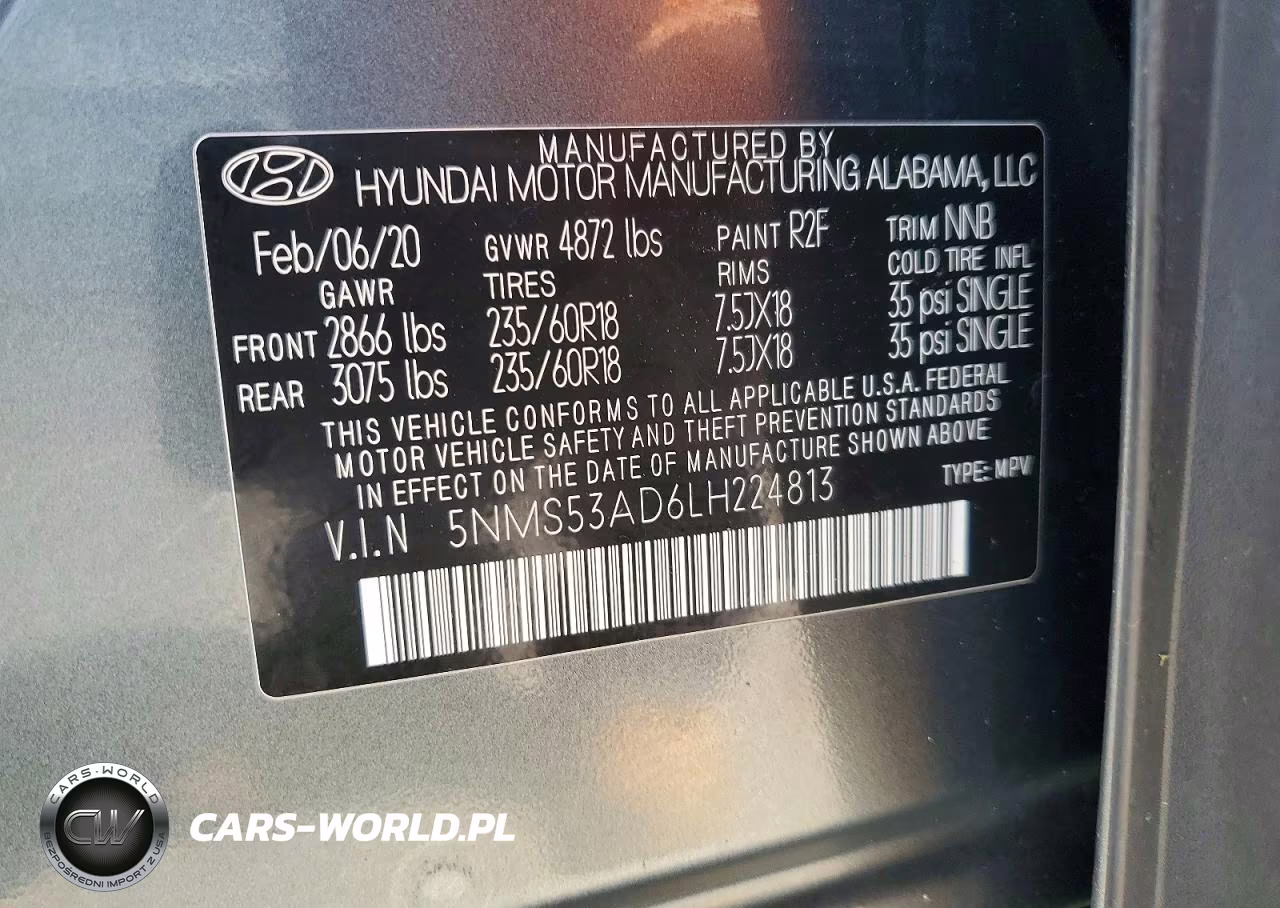 2020 Hyundai Santa Fe Limited VIN:5NMS53AD6LH224813 - 13