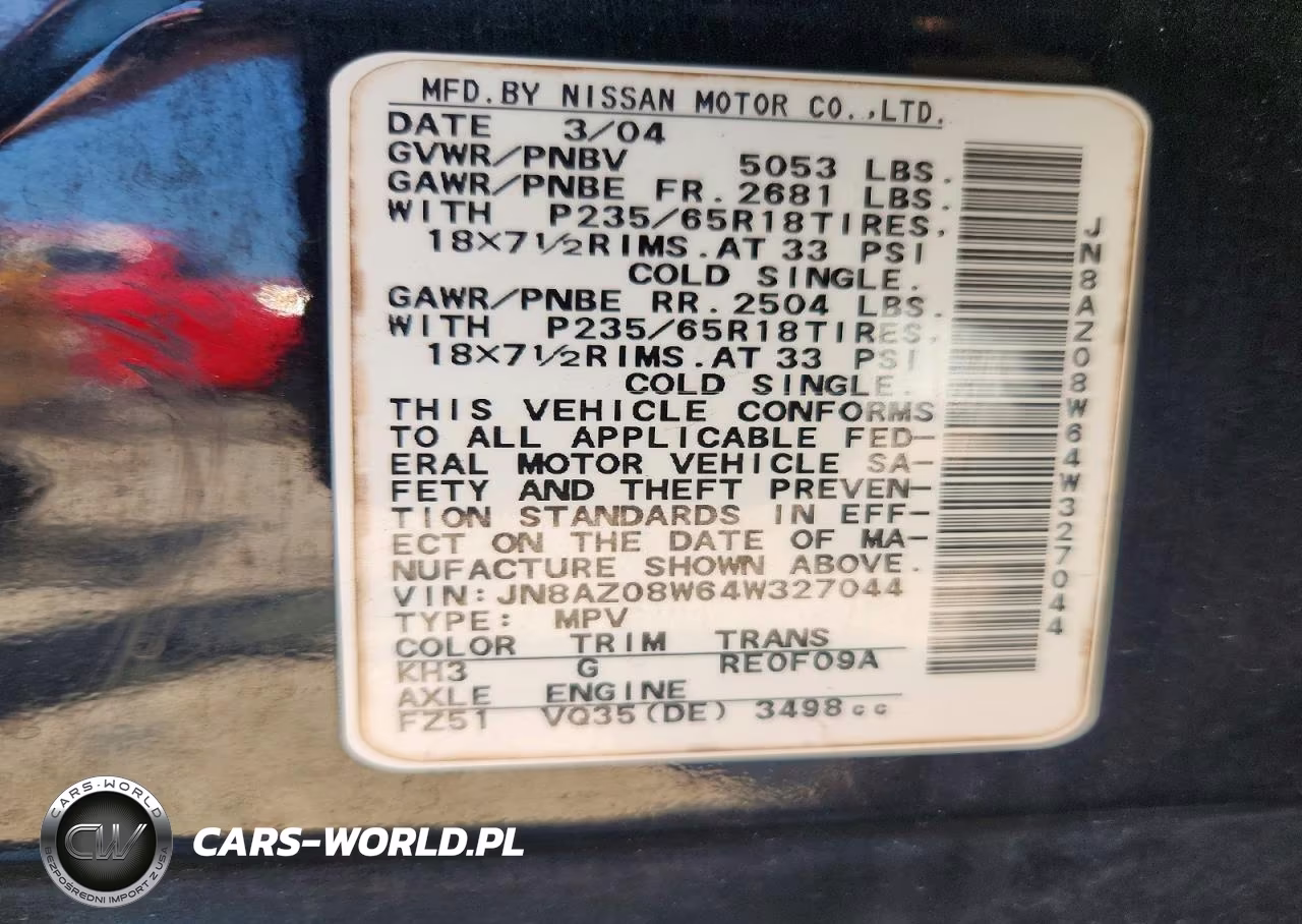 2004 Nissan Murano Sl VIN:JN8AZ08W64W327044 - 14