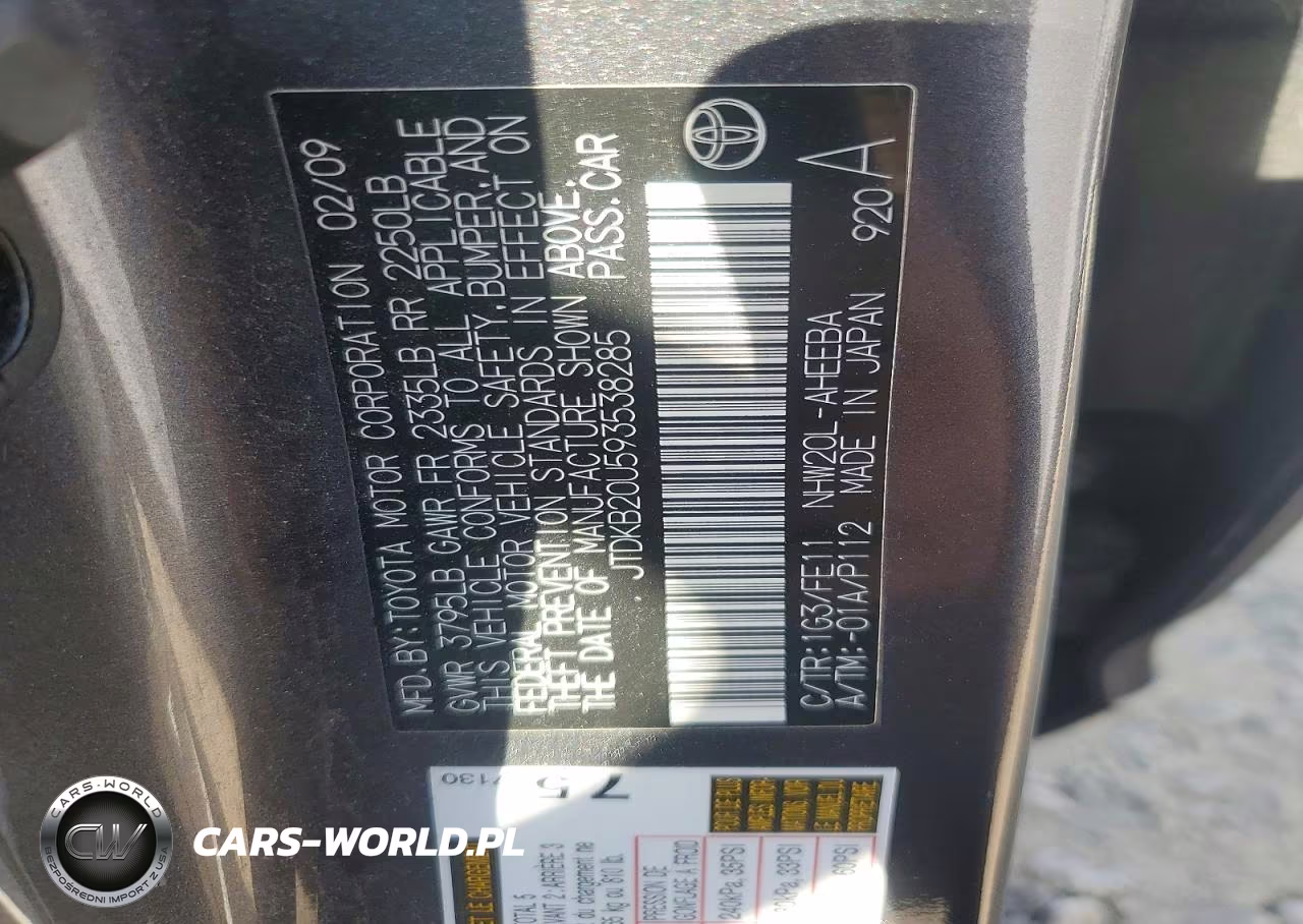 2009 Toyota Prius Base VIN:JTDKB20U593538285 - 12