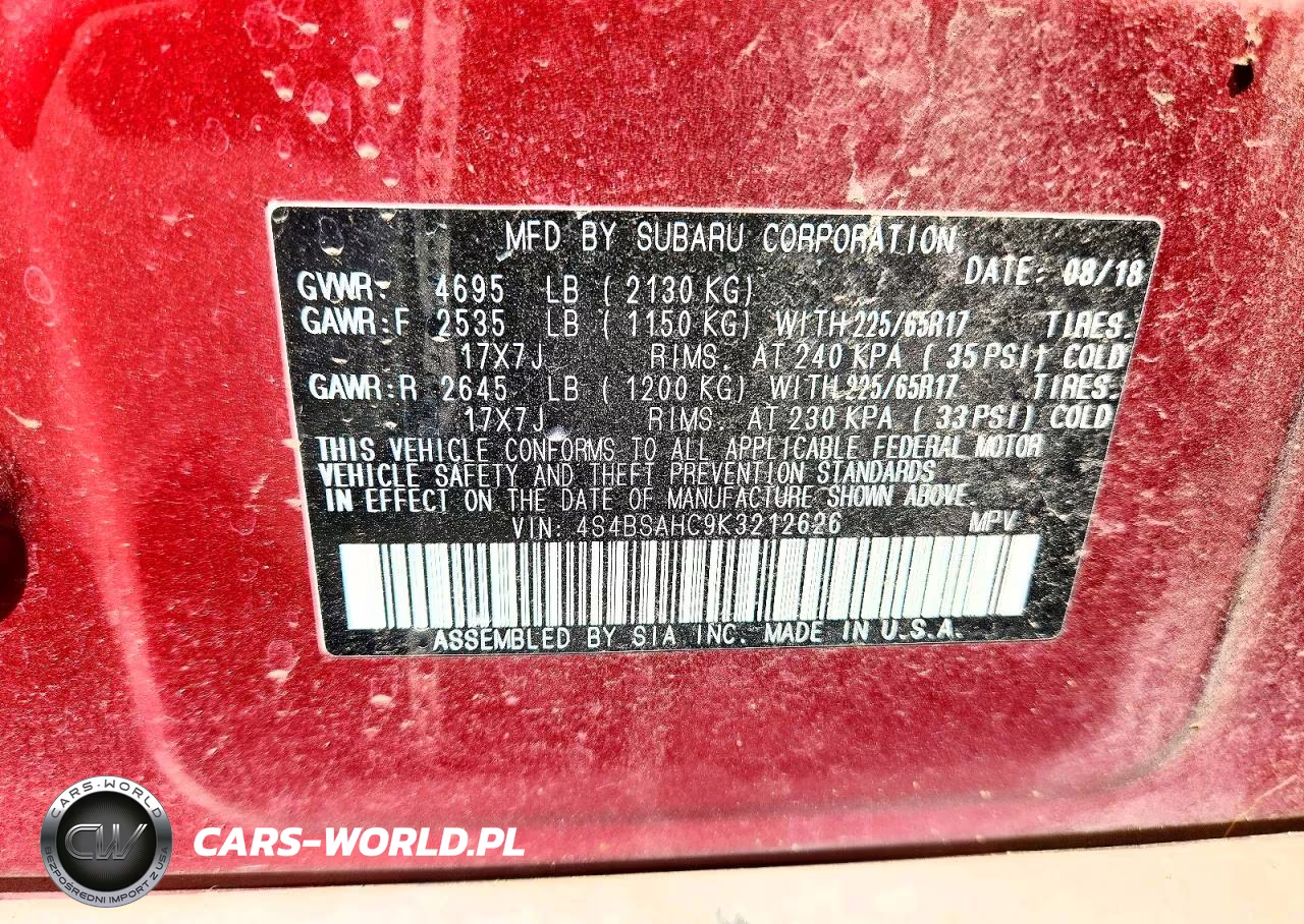 2019 Subaru Outback 2.5I Premium VIN:4S4BSAHC9K3212626 - 12