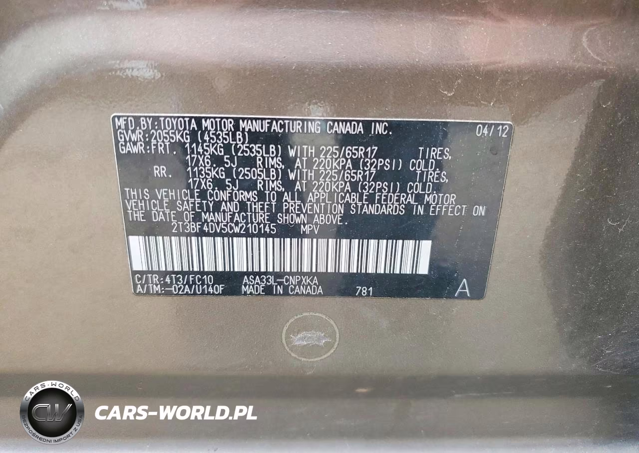 2012 Toyota Rav4 Base VIN:2T3BF4DV5CW210145 - 13