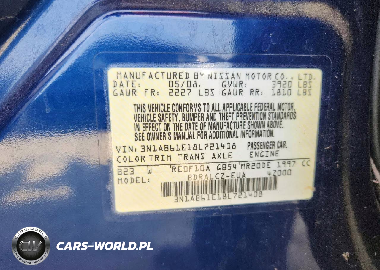 2008 Nissan Sentra 2.0 VIN:3N1AB61E18L721408 - 12