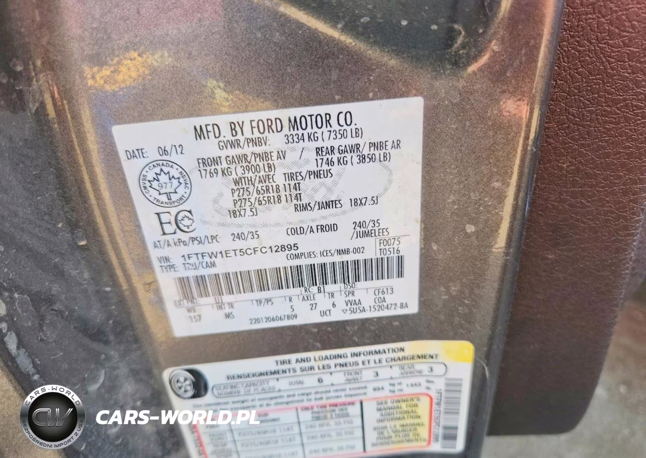 2012 Ford F150 Supercrew VIN:1FTFW1ET5CFC12895 - 12