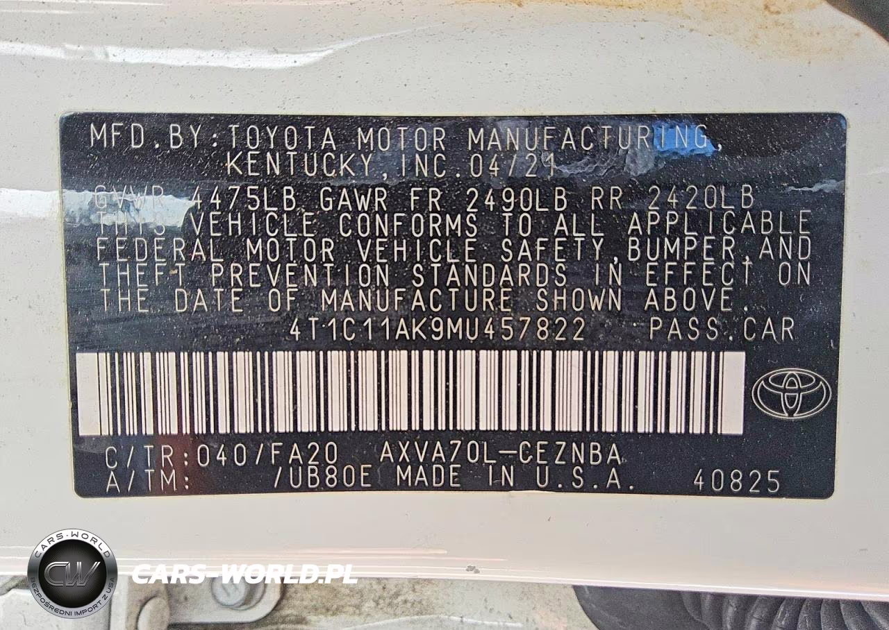 2021 Toyota Camry Le VIN:4T1C11AK9MU457822 - 12