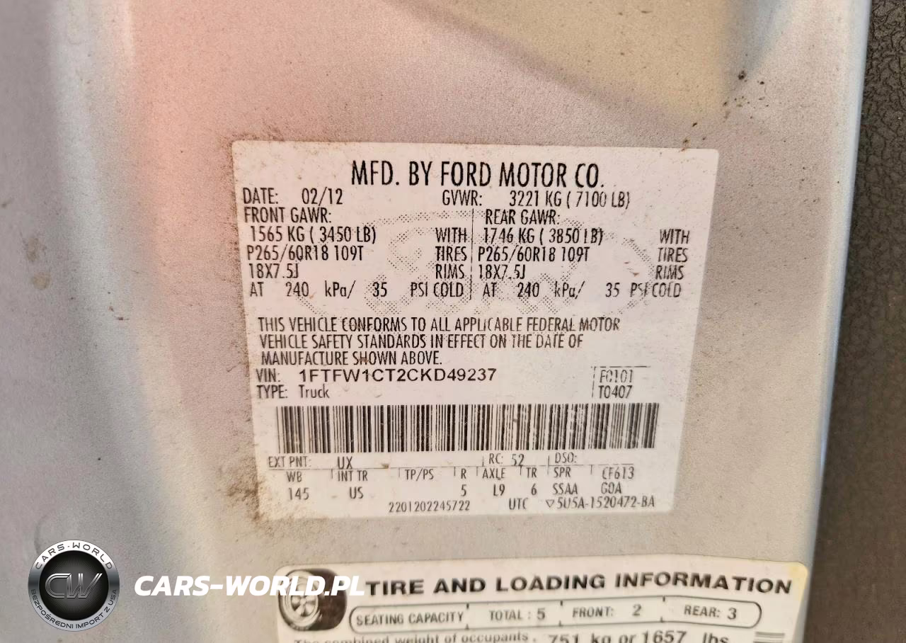 2012 Ford F150 Supercrew VIN:1FTFW1CT2CKD49237 - 12