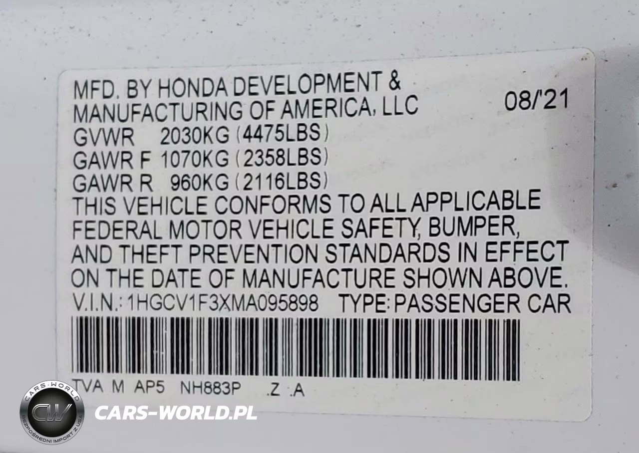 2021 Honda Accord Sport VIN:1HGCV1F3XMA095898 - 12