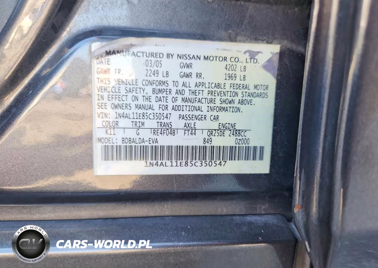 2005 Nissan Altima 2.5 VIN:1N4AL11E85C350547 - 13