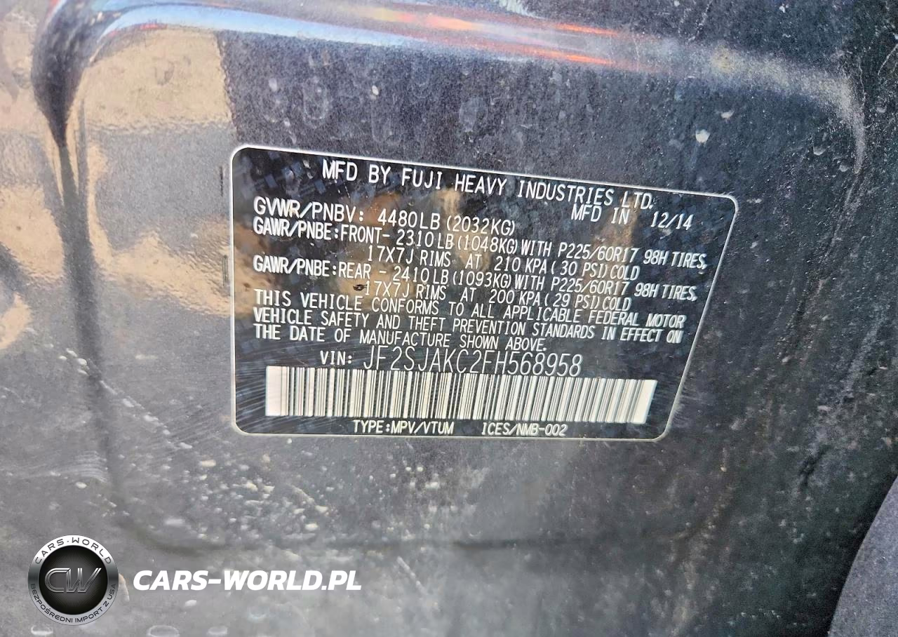 2015 Subaru Forester 2.5I Limited VIN:JF2SJAKC2FH568958 - 12