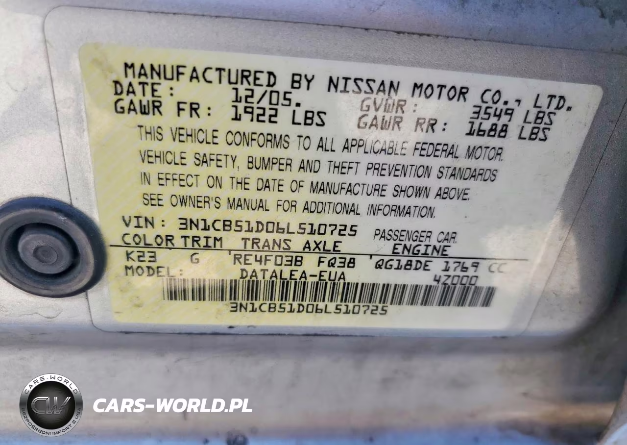 2006 Nissan Sentra 1.8 VIN:3N1CB51D06L510725 - 13