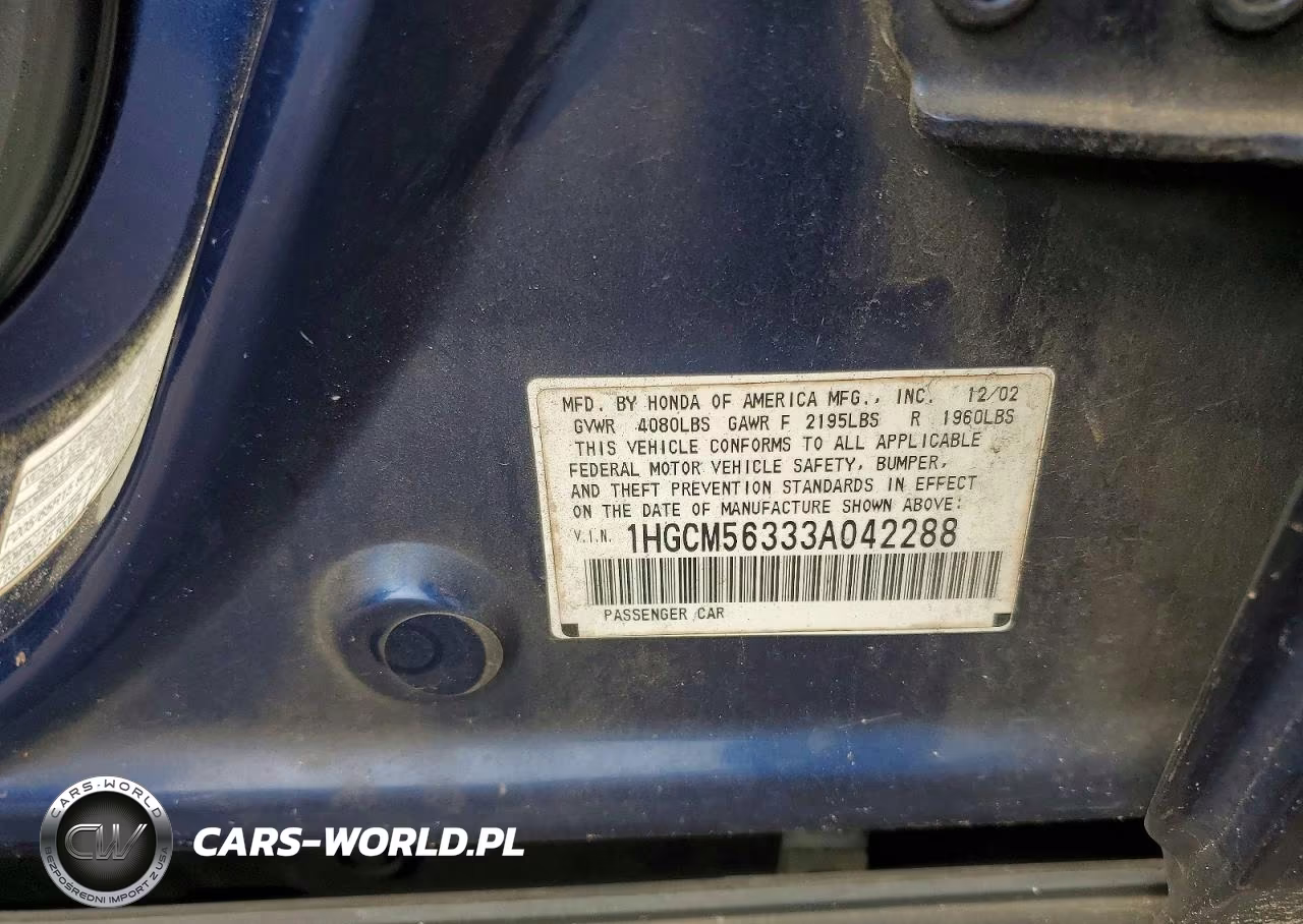 2003 Honda Accord Lx VIN:1HGCM56333A042288 - 12