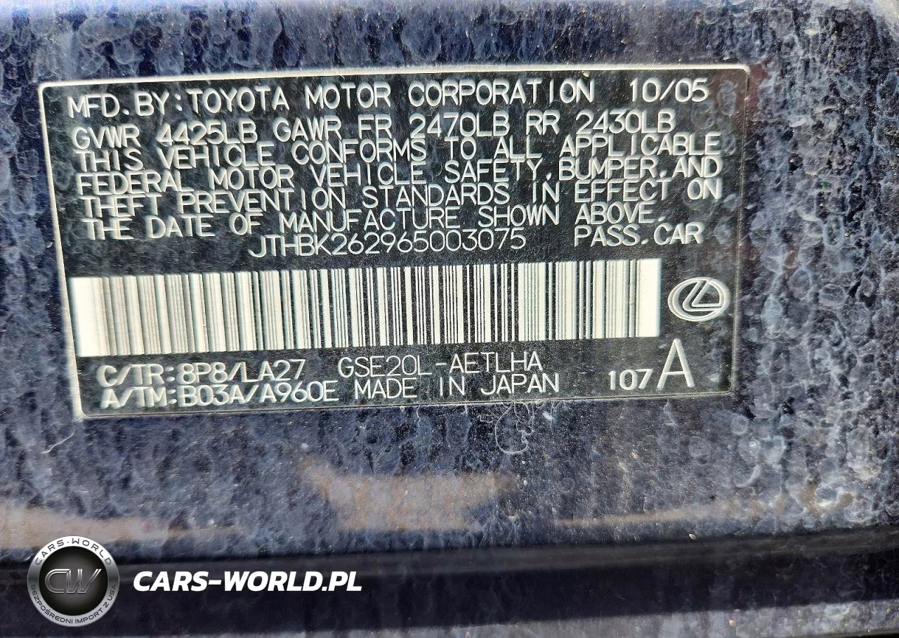 2006 Lexus Is 250 VIN:JTHBK262965003075 - 12