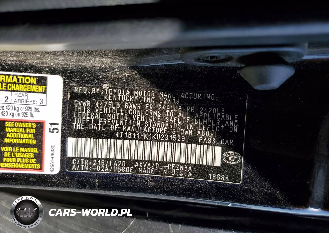 2019 Toyota Camry -Le- VIN:4T1B11HK1KU231529 - 13