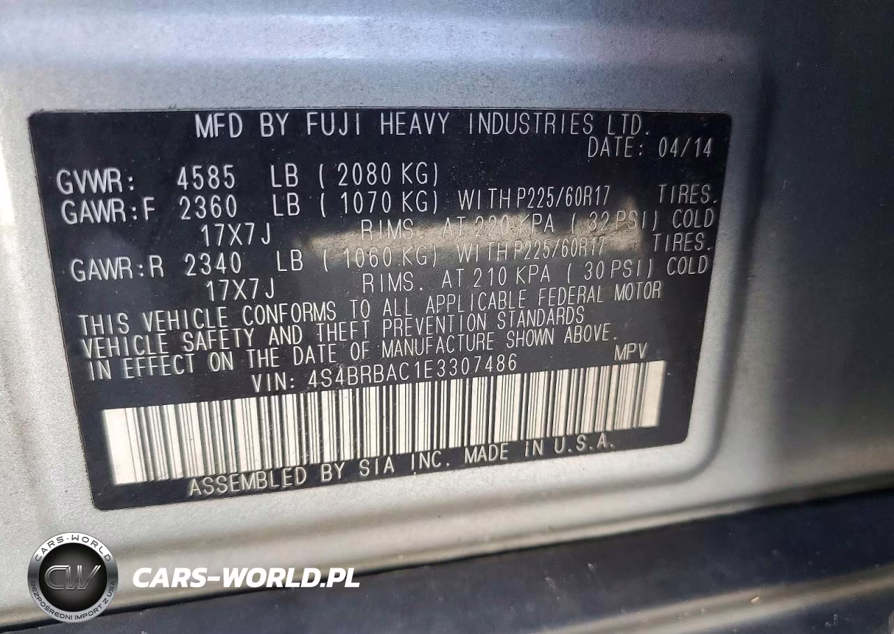 2014 Subaru Outback 2.5I VIN:4S4BRBAC1E3307486 - 13