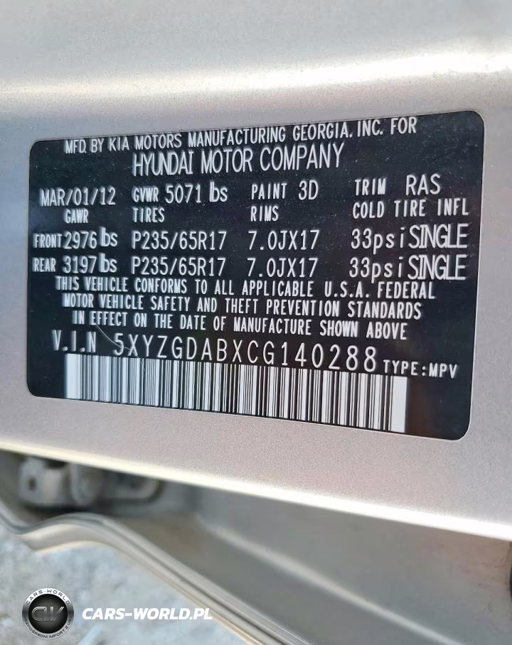 2012 Hyundai Santa Fe Gls VIN:5XYZGDABXCG140288 - 12