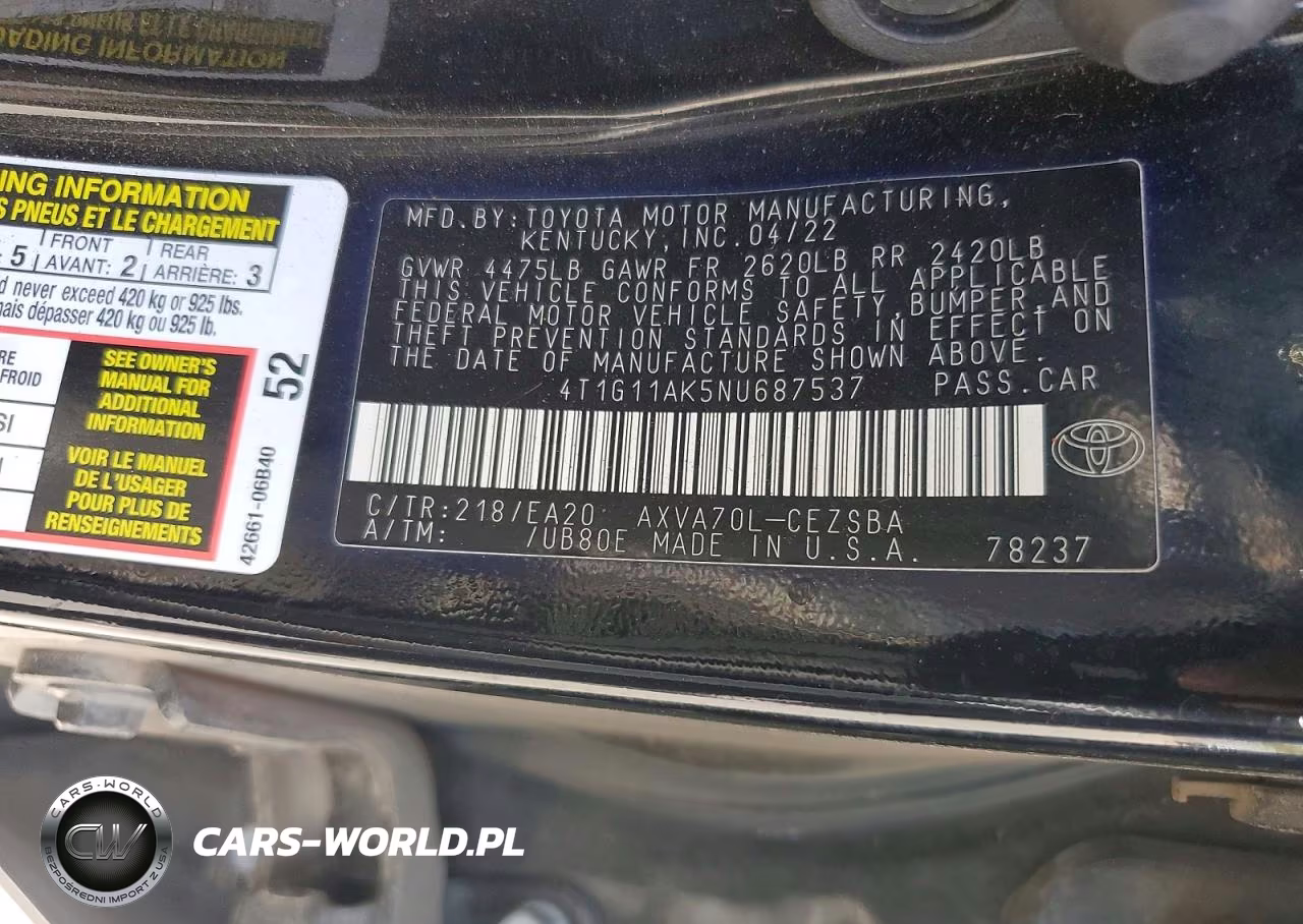 2022 Toyota Camry Se VIN:4T1G11AK5NU687537 - 12