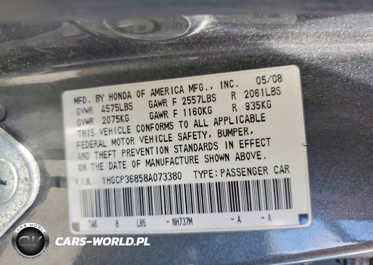2008 Honda Accord Exl VIN:1HGCP36858A073380 - 12