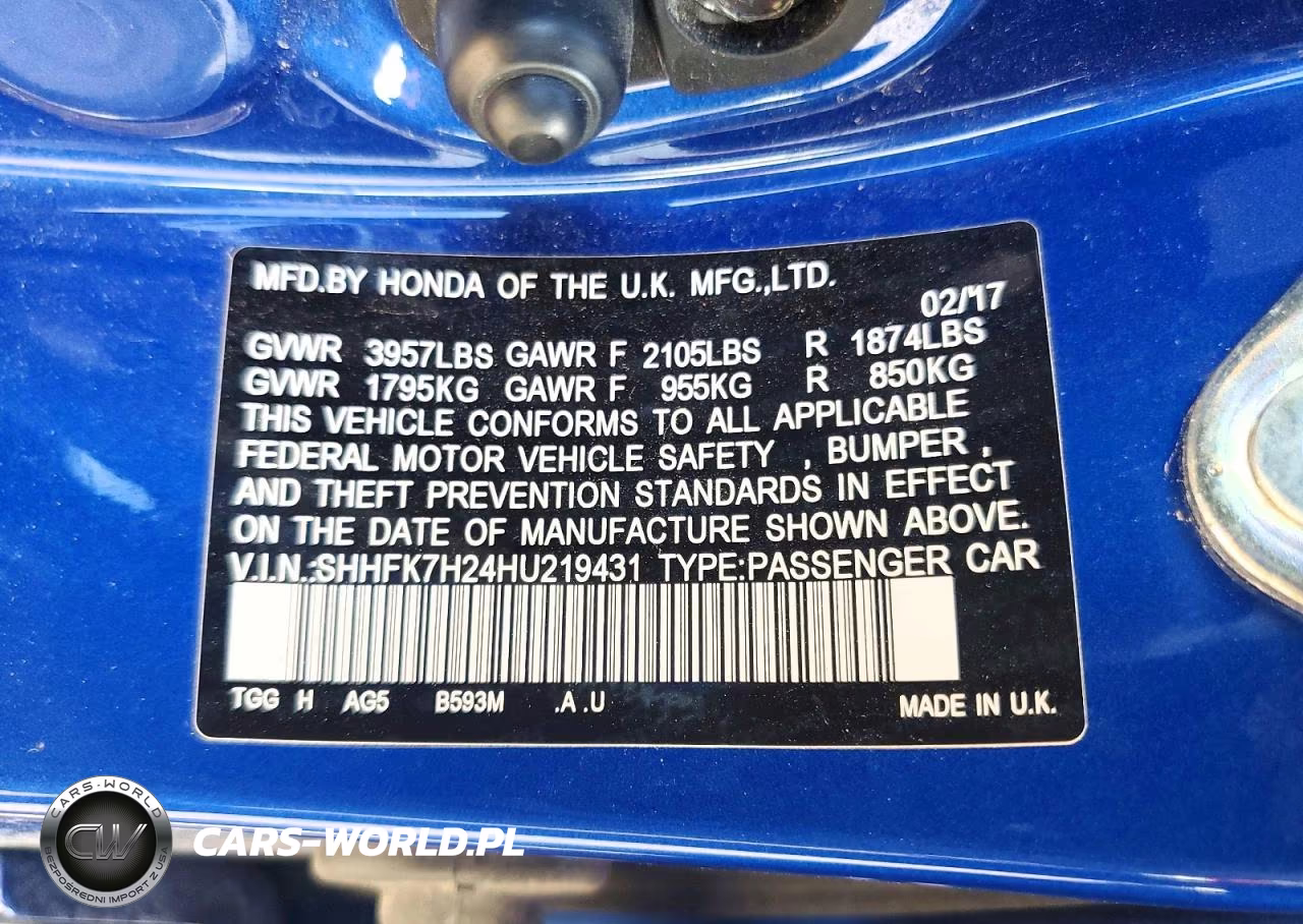 2017 Honda Civic Lx VIN:SHHFK7H24HU219431 - 12