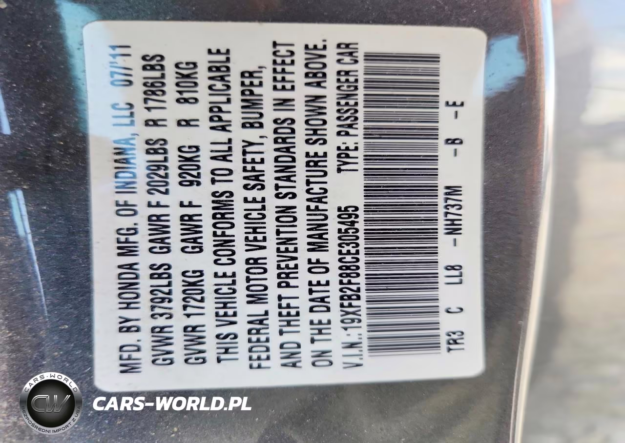 2012 Honda Civic Ex VIN:19XFB2F88CE305495 - 12