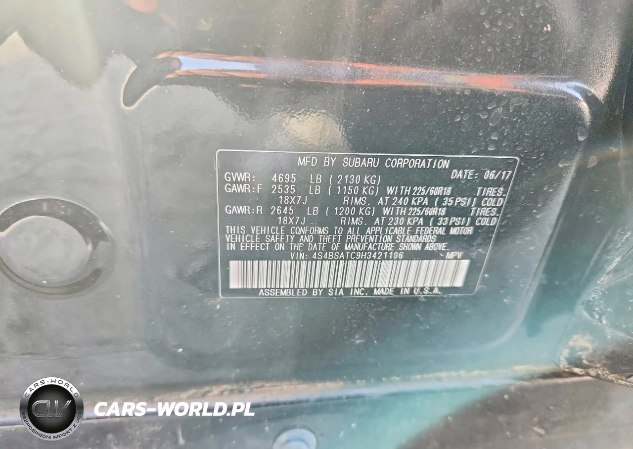 2017 Subaru Outback Touring VIN:4S4BSATC9H3421106 - 13