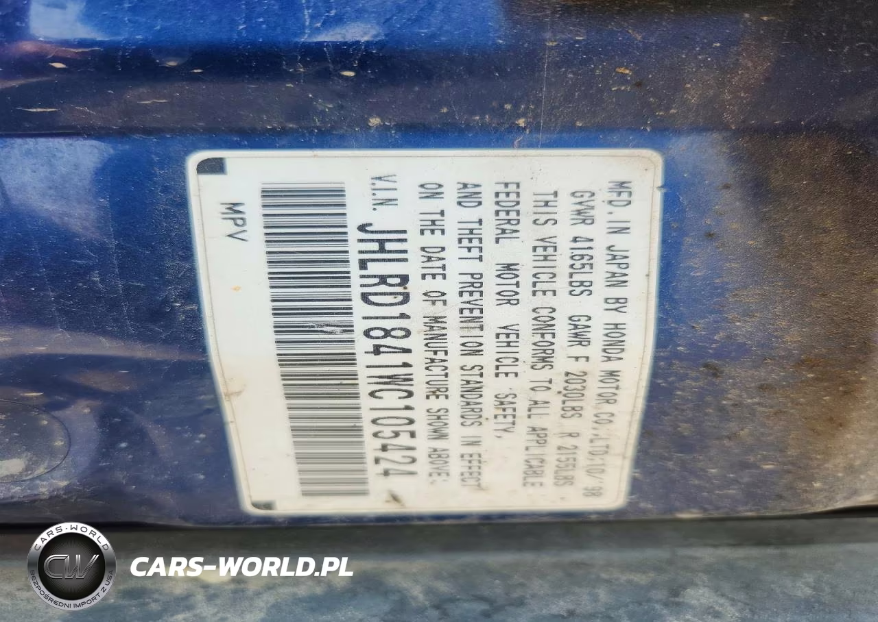 1998 Honda Cr-V Lx VIN:JHLRD1841WC105424 - 12