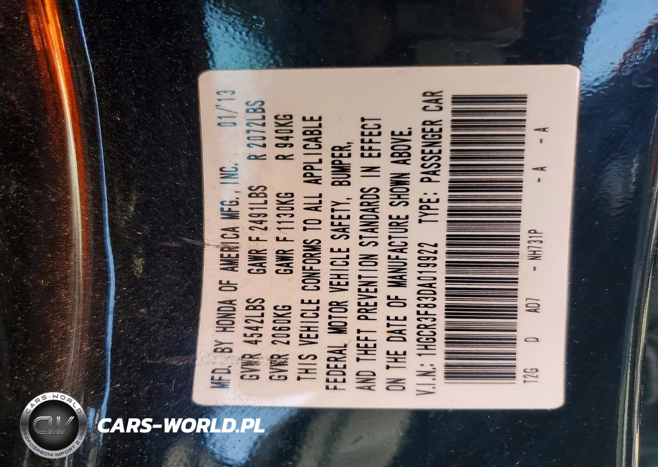 2013 Honda Accord Exl VIN:1HGCR3F83DA019922 - 12