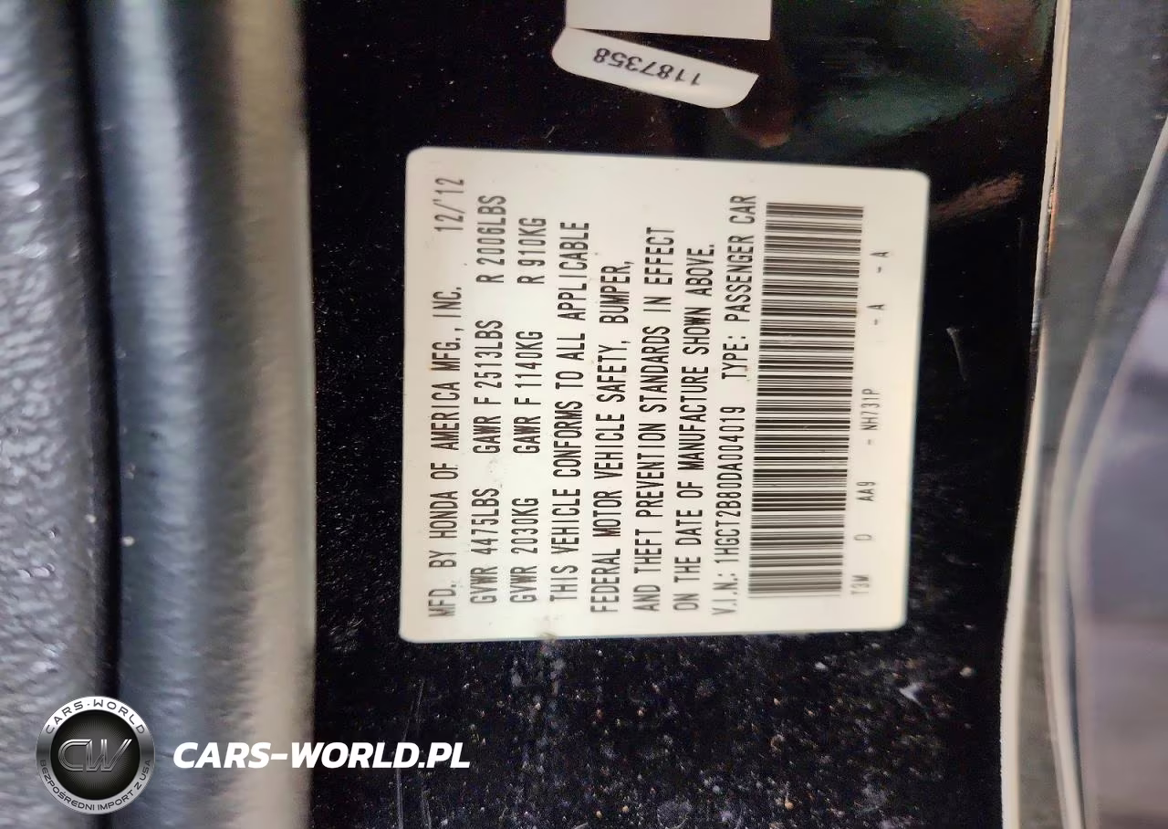 2013 Honda Accord Exl VIN:1HGCT2B80DA004019 - 12
