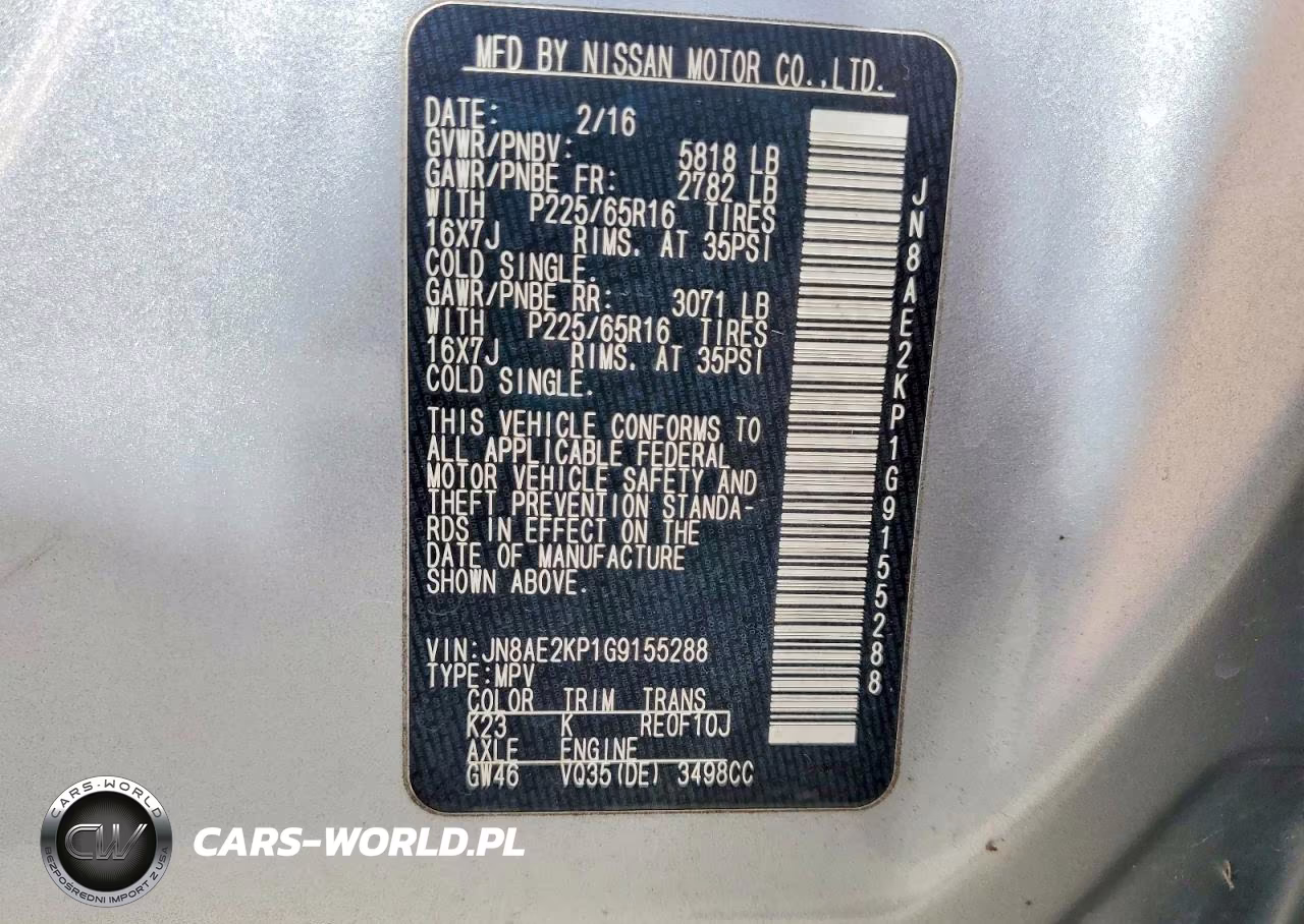 2016 Nissan Quest 3.5 Sv VIN:JN8AE2KP1G9155288 - 13