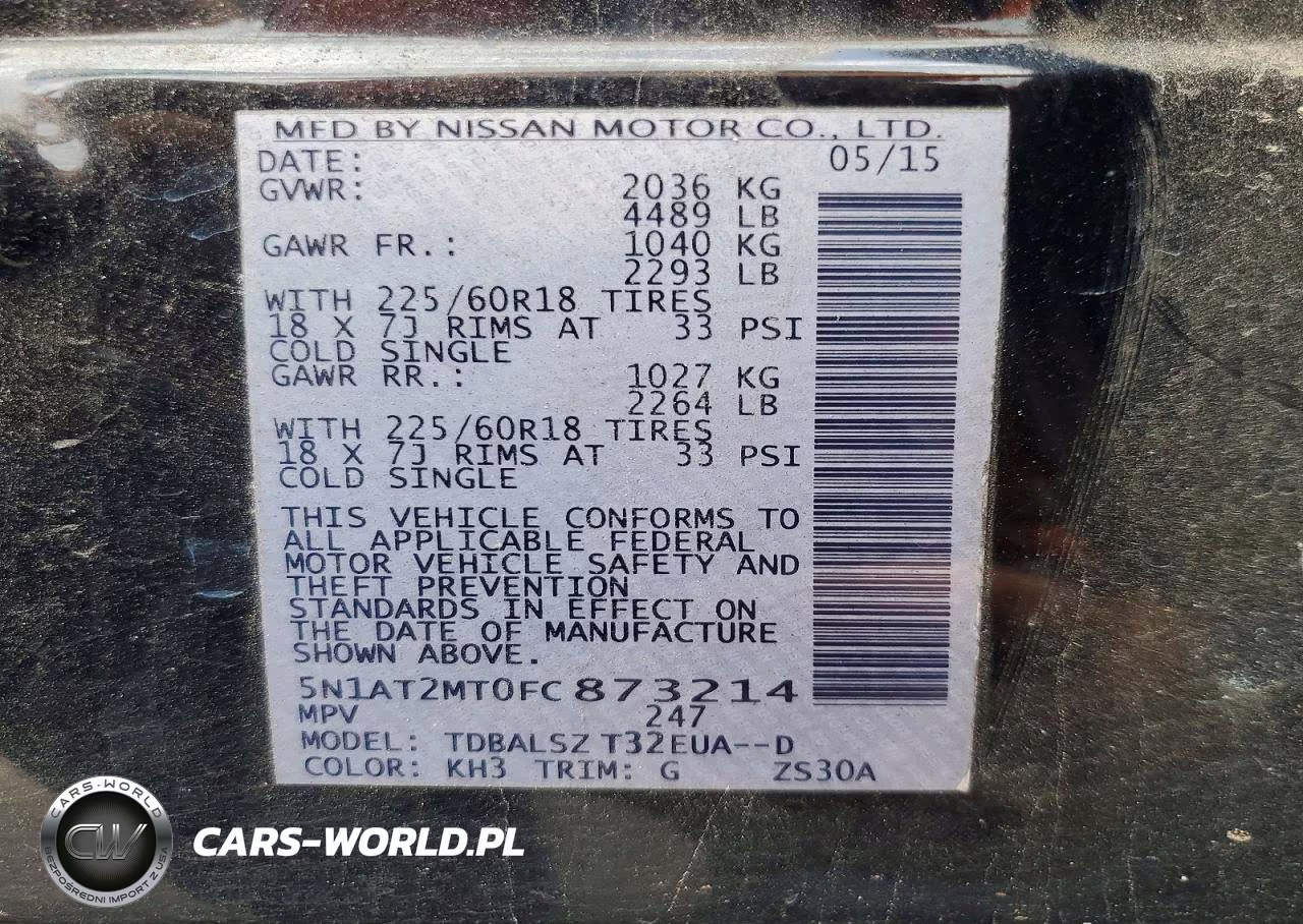 2015 Nissan Rogue Sl VIN:5N1AT2MT0FC873214 - 14