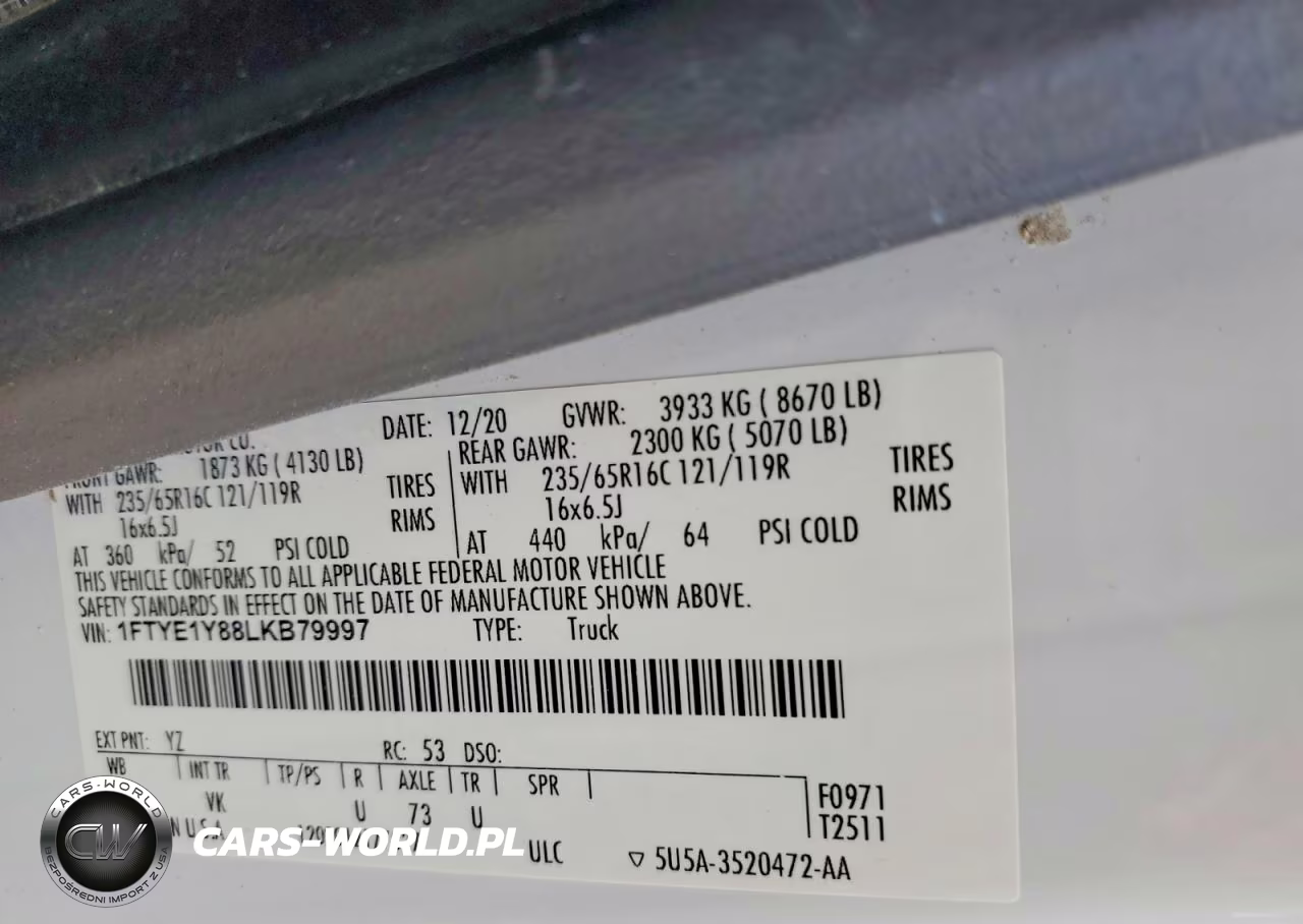 2020 Ford Transit T-150 VIN:1FTYE1Y88LKB79997 - 13