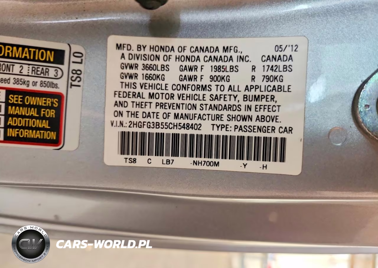 2012 Honda Civic Lx VIN:2HGFG3B55CH548402 - 12