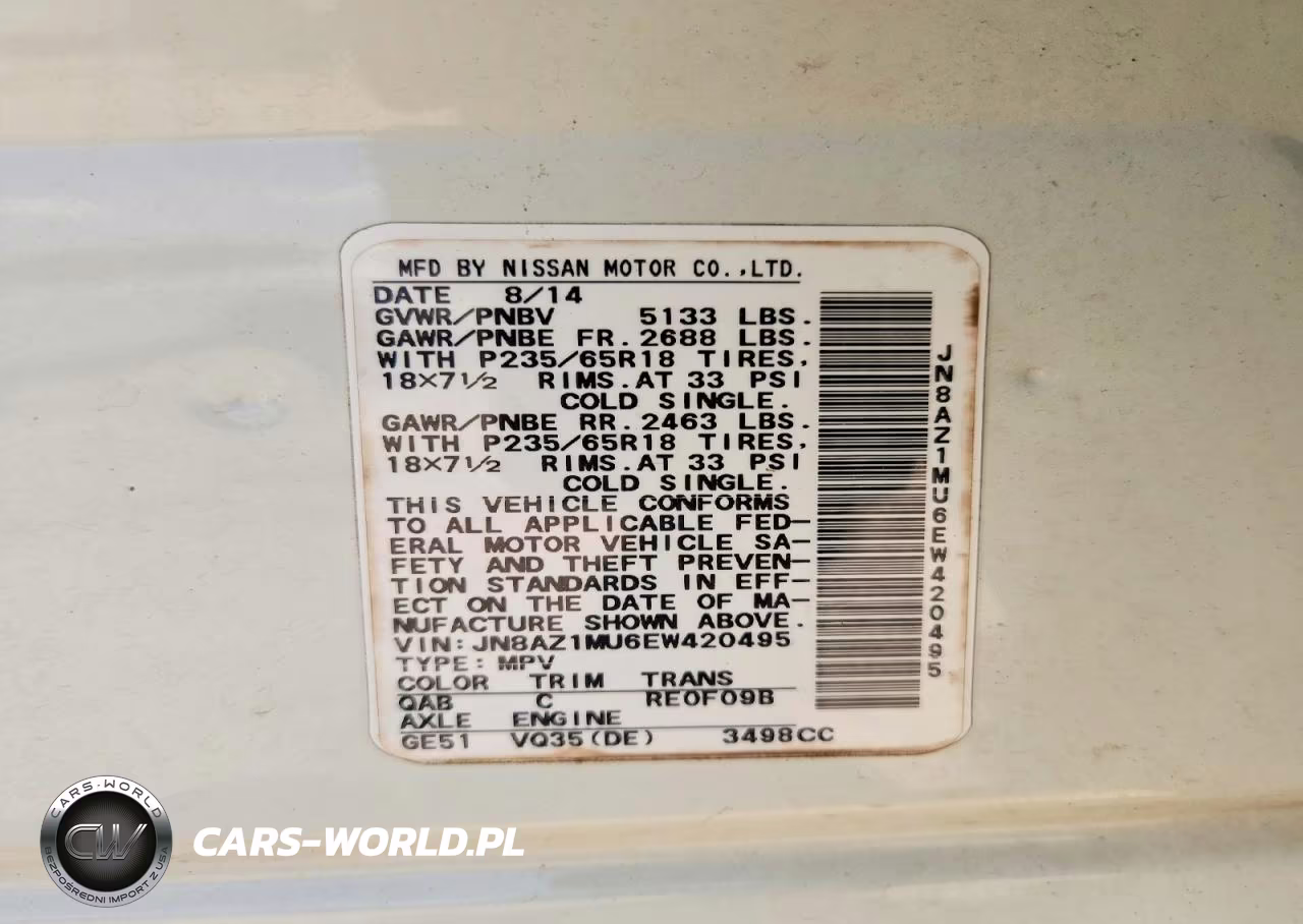 2014 Nissan Murano Sl VIN:JN8AZ1MU6EW420495 - 13