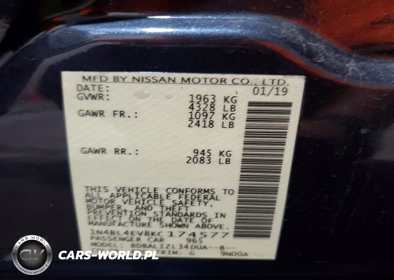 2019 Nissan Altima Sl VIN:1N4BL4EV8KC174577 - 13