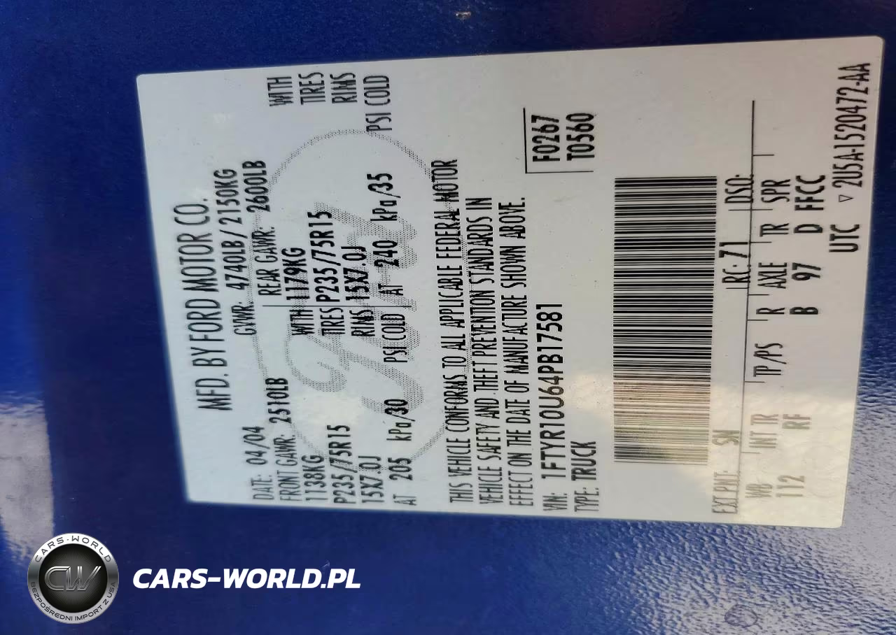 2004 Ford Ranger VIN:1FTYR10U64PB17581 - 12