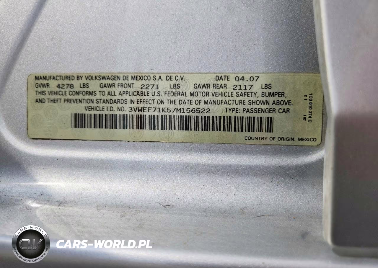 2007 Volkswagen Jetta Wolfsburg VIN:3VWEF71K57M156522 - 12