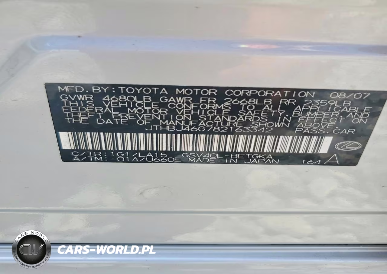 2008 Lexus Es 350 VIN:JTHBJ46G782163342 - 12