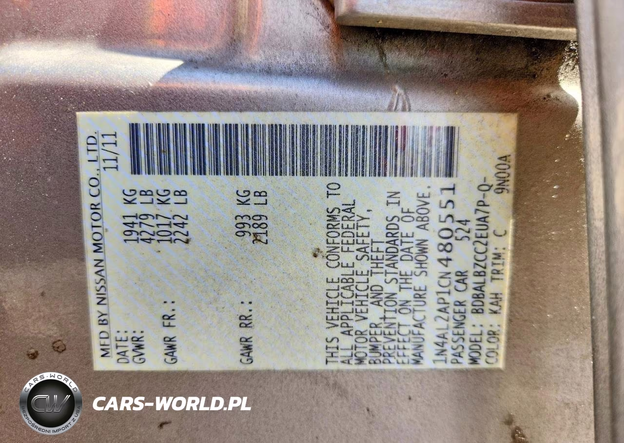 2012 Nissan Altima 2.5 VIN:1N4AL2AP1CN480551 - 12
