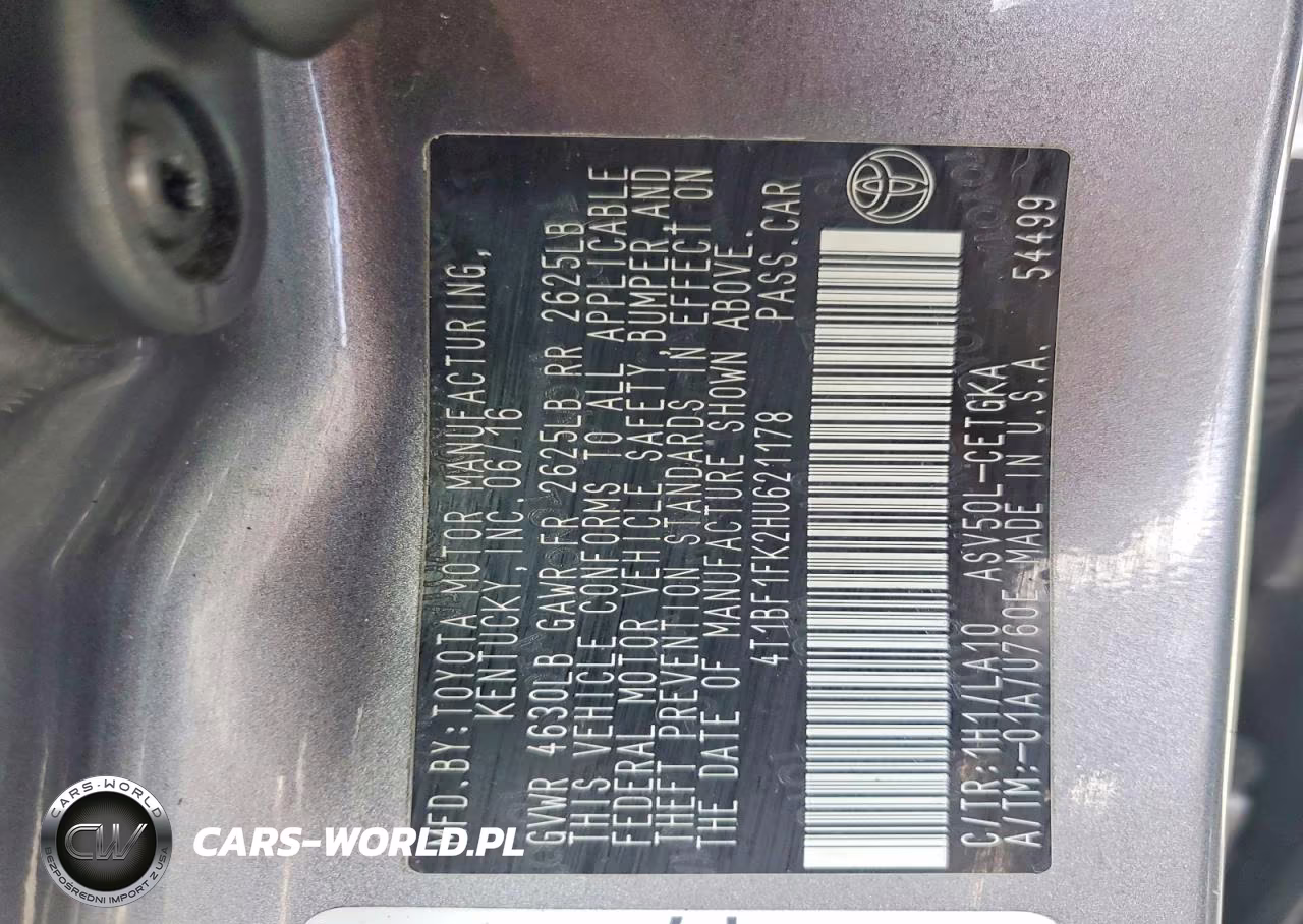 2017 Toyota Camry Xle VIN:4T1BF1FK2HU621178 - 12
