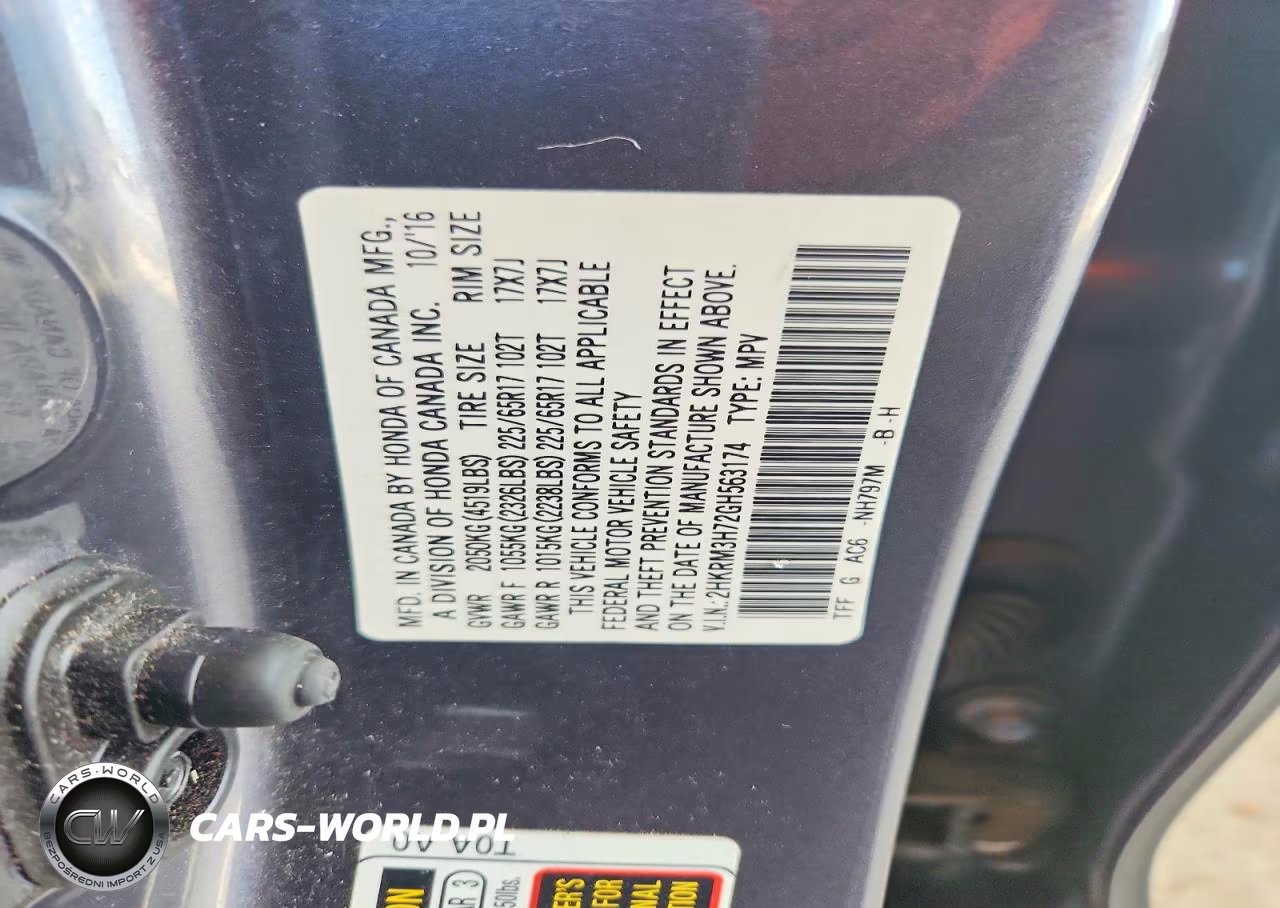 2016 Honda Cr-V Exl VIN:2HKRM3H72GH563174 - 12