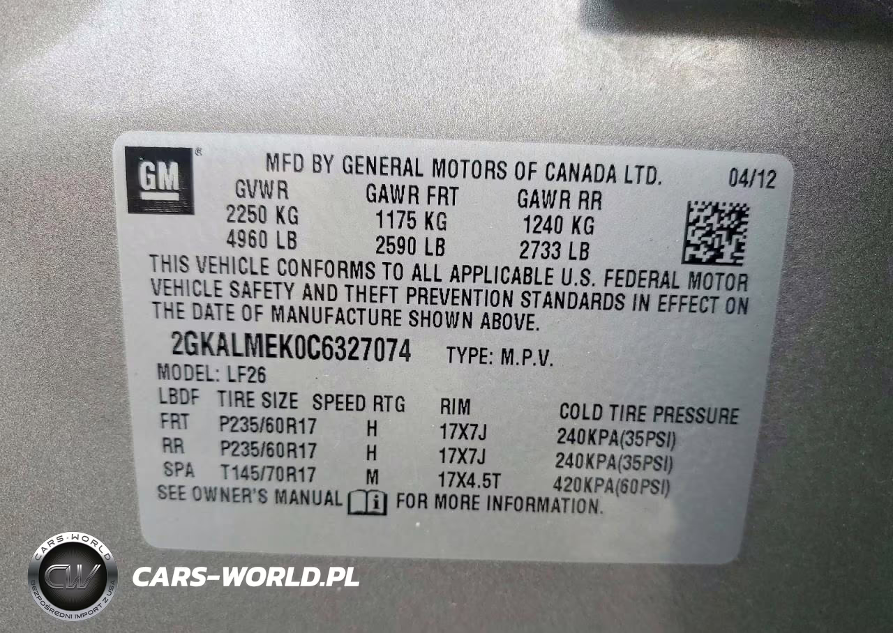 2012 GMC Terrain Sle VIN:2GKALMEK0C6327074 - 14