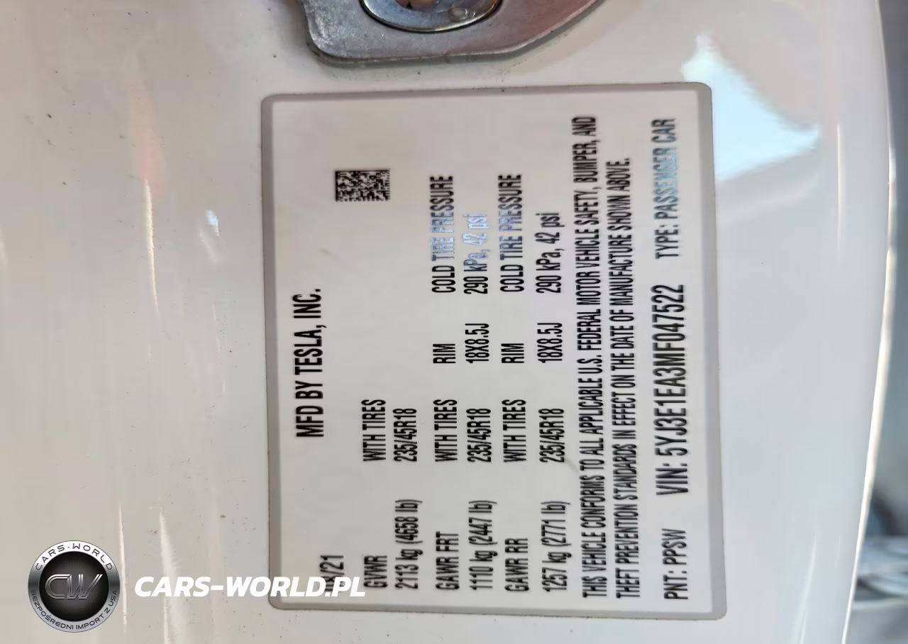 2021 Tesla Model 3 VIN:5YJ3E1EA3MF047522 - 13