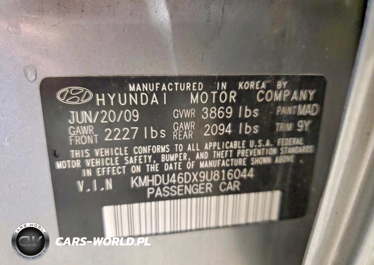 2009 Hyundai Elantra Gls VIN:KMHDU46DX9U816044 - 12
